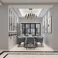 Modern Living and Dining Room Interior With Gray Sofa Yellow Cushions Blue Curtains