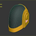 3D Rendered Black And Gold Helmet With Glossy Surface Metallic Frame Reflective Base