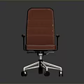 Red Leather Office Chair With Armrests And Metal Base On Wheels