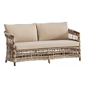 Natural Rattan Two Seater Sofa With Light Beige Cushions And Simple Design