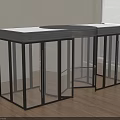 Modern Black Metal Frame Transparent Glass Display Cabinet On Wooden Floor By Window Blinds