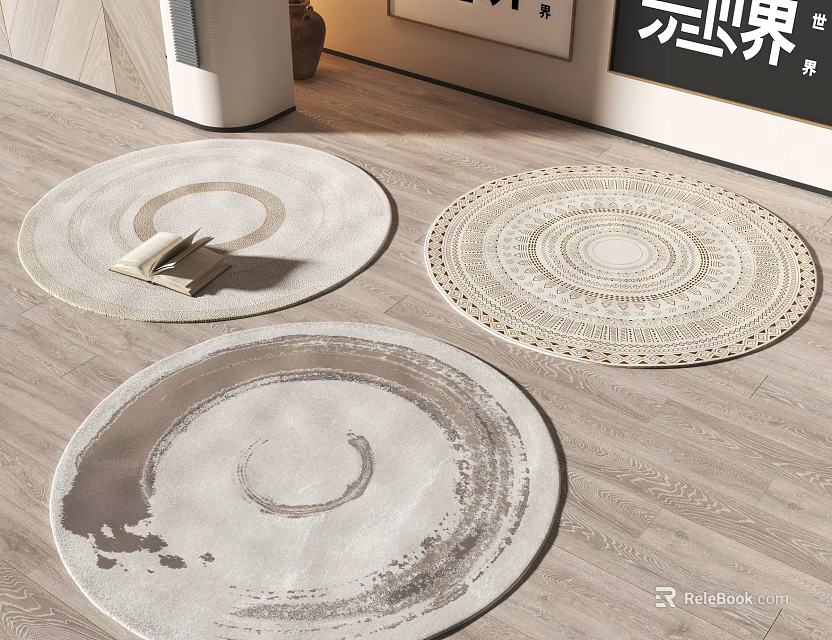 Stylish Round Rugs With Textured Patterns And Circular Designs For Home Decor 3d model 