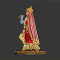 Krishna Radha Sculpture With Blue Skin Flute Red Gold Attire And Golden Decorative Base