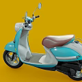 Vintage Light Blue Scooter with Brown Seat and Yellow Background Classic Design