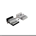 Modern Double Bed With Soft Pillows And Cozy Blanket Beside Wooden Nightstand