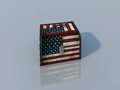 Swing Door Wooden Box With American Flag Pattern And Vintage Design 3d model