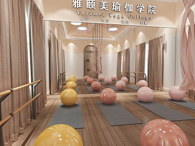 Yoga Studio Fitness Practice With Yoga Mats Exercise Balls And Barres 3d model