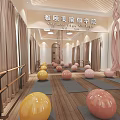Yoga Studio Fitness Practice With Yoga Mats Exercise Balls And Barres