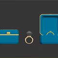 Blue Jewelry Boxes With Open Closed Cases And Diamond Rings