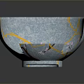 Blue Handcrafted Ceramic Bowl With Yellow Crackle Lines And Pink Cherry Blossom Branches