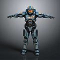 Police Mech With Blue Orange Armor POLICE Logo Arms Outstretched Standing