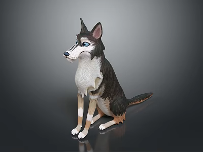 Sitting Dog 3D Character Model Featuring Blue Eyes And Brown White Fur 3d model