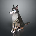 Sitting Dog 3D Character Model Featuring Blue Eyes And Brown White Fur