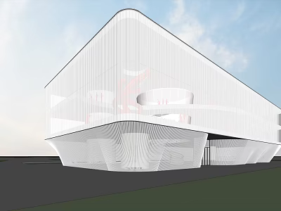 Modern Sales Office Building with White Facade Geometric Shape Glass Curtain Wall and Streamlined Design 3d model