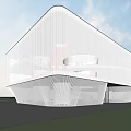 Modern Sales Office Building with White Facade Geometric Shape Glass Curtain Wall and Streamlined Design