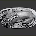 Silver Metal Lion Statue Reclining On Detailed Base With Realistic Carving