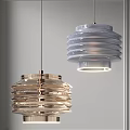 Two Modern Layered Pendant Lights With Ribbed Glass Design And Metallic Finishes For Interior