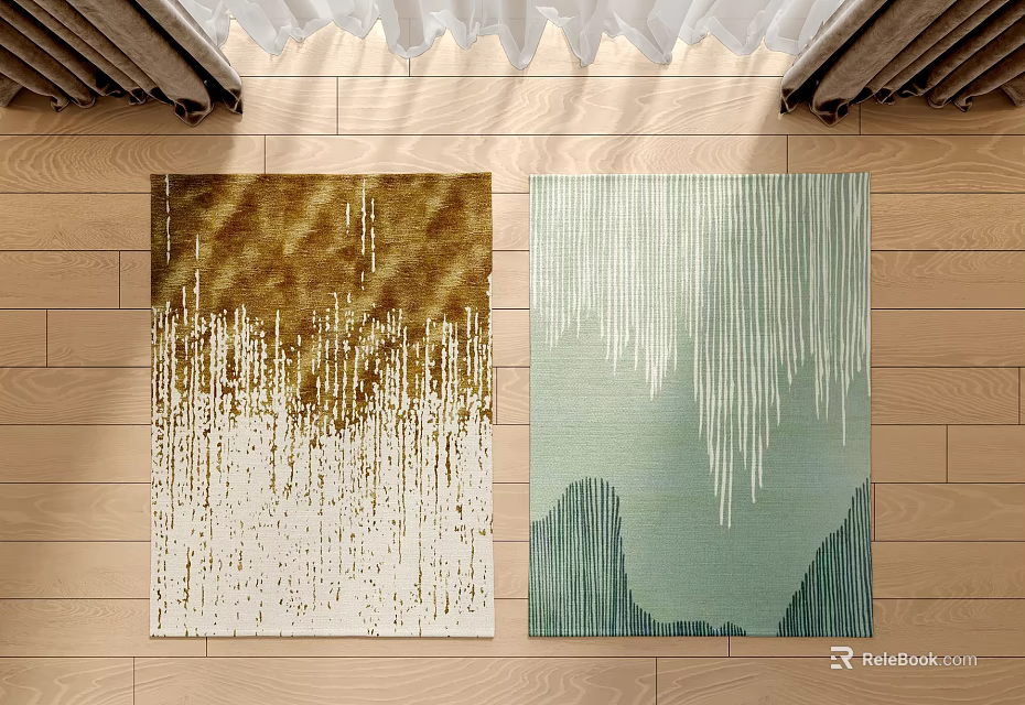 Stylish Square Carpets With Brown White Dripping Lines And Light Green Mountain Patterns 3d model