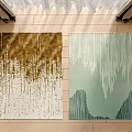 Stylish Square Carpets With Brown White Dripping Lines And Light Green Mountain Patterns 3d model