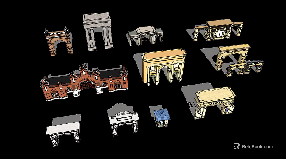 Diverse Architectural Entrance Gates With Arched Designs And Various Styles 3d model 