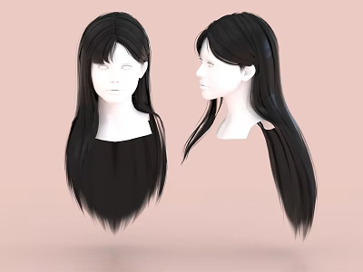 Decorative Ornament Set With Black Long Hair Mannequin Head Front And Side 3d model