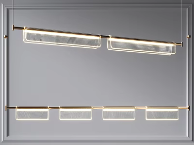 Modern Linear Chandelier with Brushed Gold Metal Frame and Multiple Glass Light Bars Design 3d model