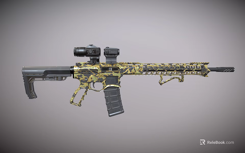 Tactical Military Rifle With Camouflage Design Mounted Scope Detachable Magazine And Ergonomic Stock 3d model 