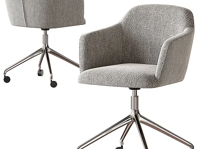 Gray Fabric Office Chair With Armrests Metal Base And Swivel Rolling Wheels 3d model