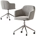 Gray Fabric Office Chair With Armrests Metal Base And Swivel Rolling Wheels
