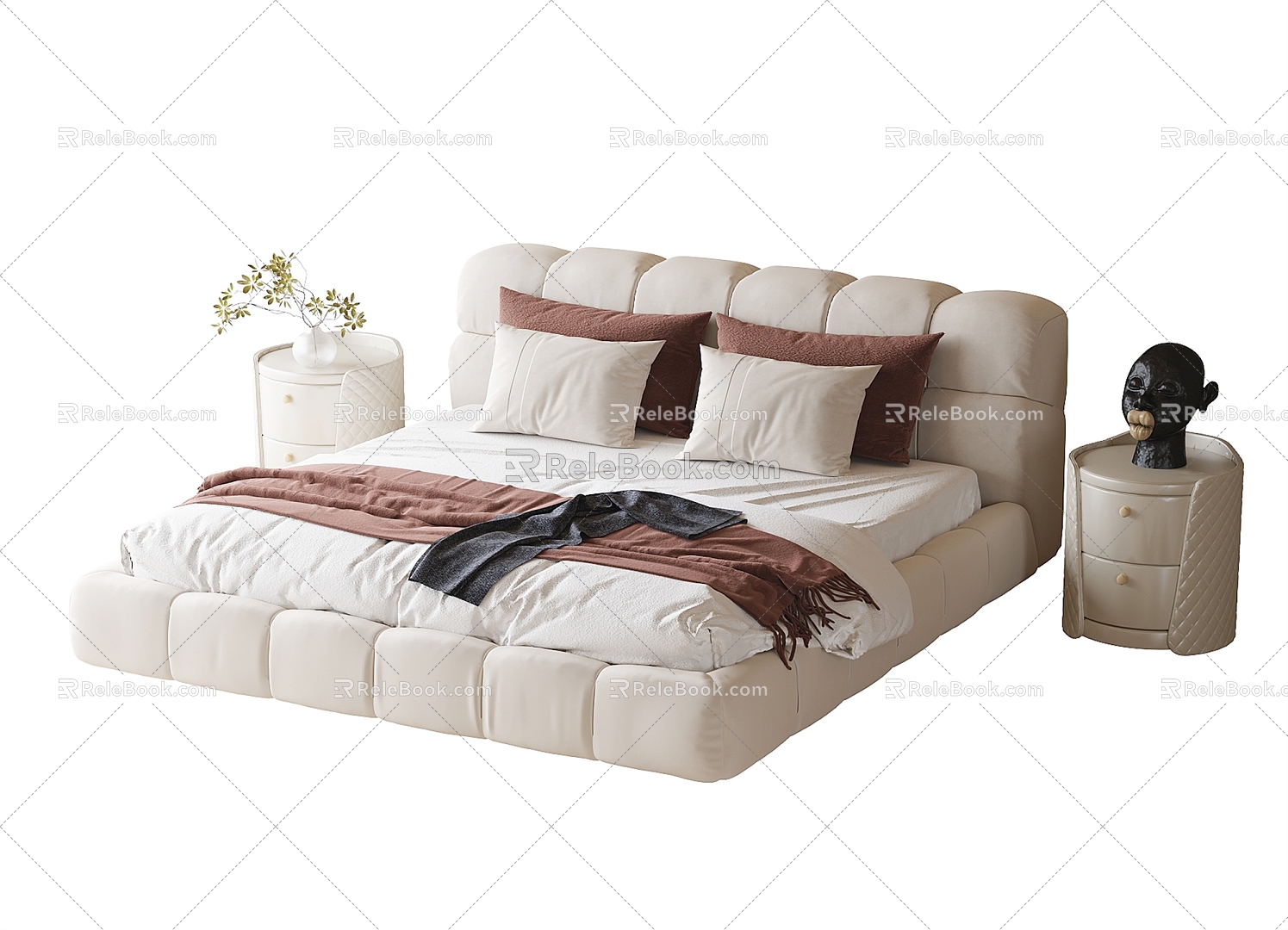 Modern Double Bed Bedstand Bedding 3d model