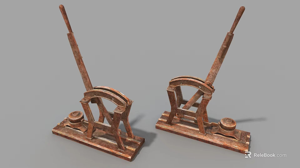 Two Vintage Industrial Manual Press Tools Featuring Rusted Metal Structure And Long Levers 3d model 