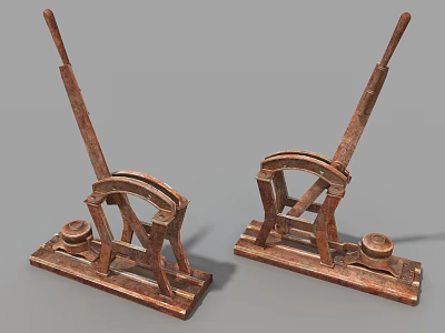 Two Vintage Industrial Manual Press Tools Featuring Rusted Metal Structure And Long Levers 3d model