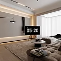Modern Living and Dining Room Interior With Beige Sofa Coffee Table Dining Table And Lighting 3d model