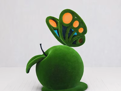 Unique Green Apple Shaped Decorative Ornament Set With Butterfly Decoration And Orange Blue Dots 3d model