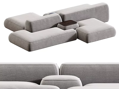 Modern Gray Fabric Sectional Sofa With Modular Design And Comfortable Seating Modules 3d model