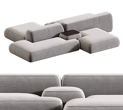 Modern Gray Fabric Sectional Sofa With Modular Design And Comfortable Seating Modules 3d model