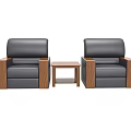Comfortable Black Leather Single Sofa With Wooden Arms And Matching Side Table 3d model