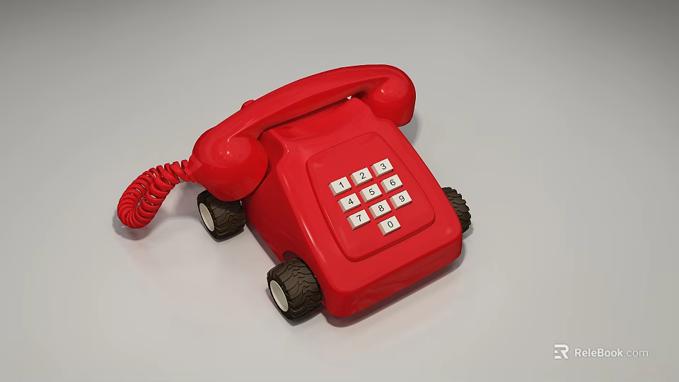 Red Vintage Telephone With Wheels Retro Design Digital Communication Collectible Decor Piece 3d model 