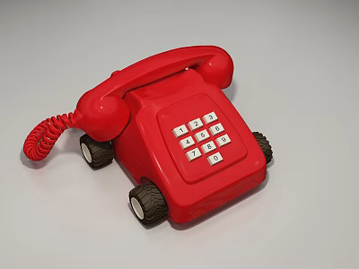 Red Vintage Telephone With Wheels Retro Design Digital Communication Collectible Decor Piece 3d model