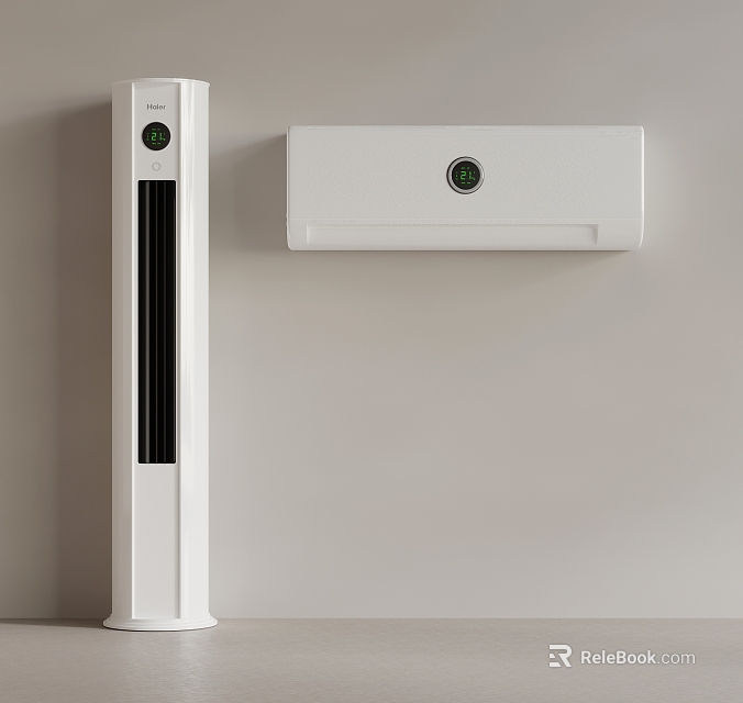 Modern White Tower and Wall Mounted Air Conditioner Fan with Control Panel and Sleek Design 3d model 