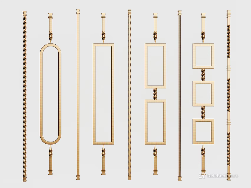 Modern Elegant Railing Designs With Oval Rectangular Square Frames And Decorative Chains 3d model 