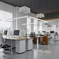 Modern Public Office Space With Workstations Computers Ergonomic Chairs Large Windows And Pendant Lights 3d model