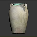 Hand Carved Ceramic Sculpture With Two Handles Green Rim And Terracotta Textured Surface