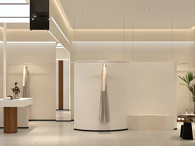 Modern Clothing Store with Curved Display Wall Mirrors White Counter And Lighting 3d model
