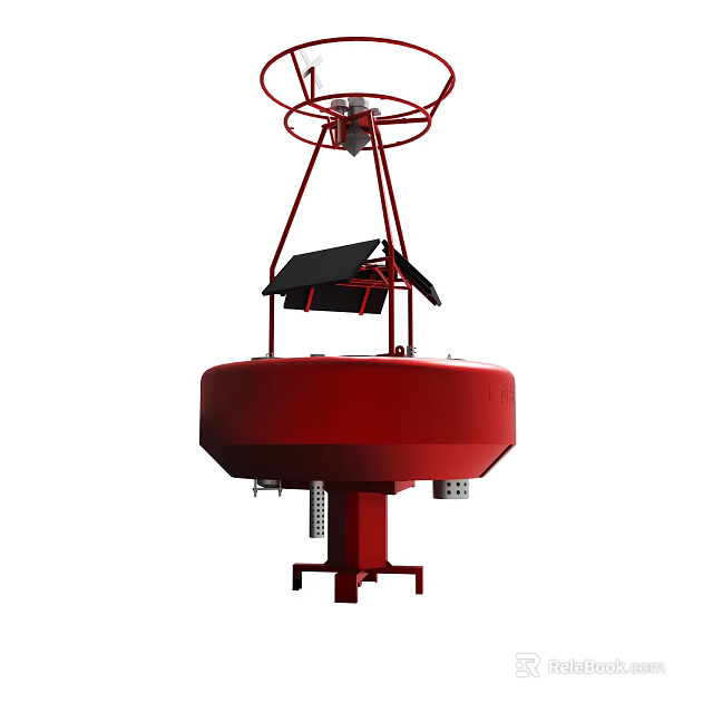 Red Marine Navigation Buoy With Solar Panel And Tower Structure 3d model 