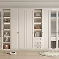 Modern White Wardrobe with Glass Doors Built-in Lighting Open Shelves and Drawers