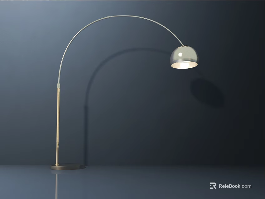 Modern Arched Floor Lamp With Silver Lampshade Dark Base Illuminated Metal Design 3d model 