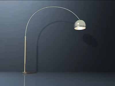 Modern Arched Floor Lamp With Silver Lampshade Dark Base Illuminated Metal Design 3d model