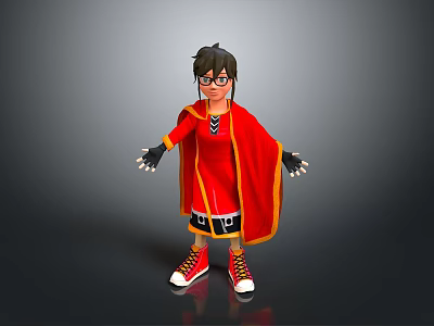 Man In Red Cloak With Glasses Black Gloves And Red Sneakers Standing Pose 3d model