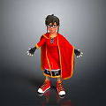 Man In Red Cloak With Glasses Black Gloves And Red Sneakers Standing Pose